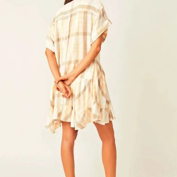 Free People Agnes Plaid Mini V Neck Dress New S - Picture 2 of 3